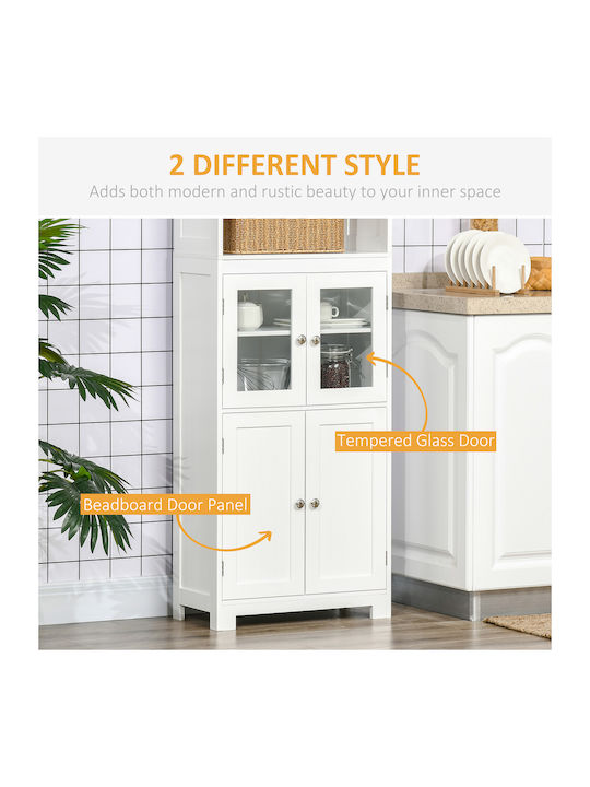 Homcom шкаф с 2 отворени рафта, 2 врати, MDF, стъкло, 60x30x162 см, бял