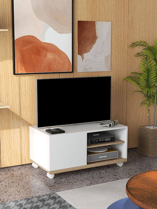 TV Stand with Wheels White L80xD45xH39.5cm
