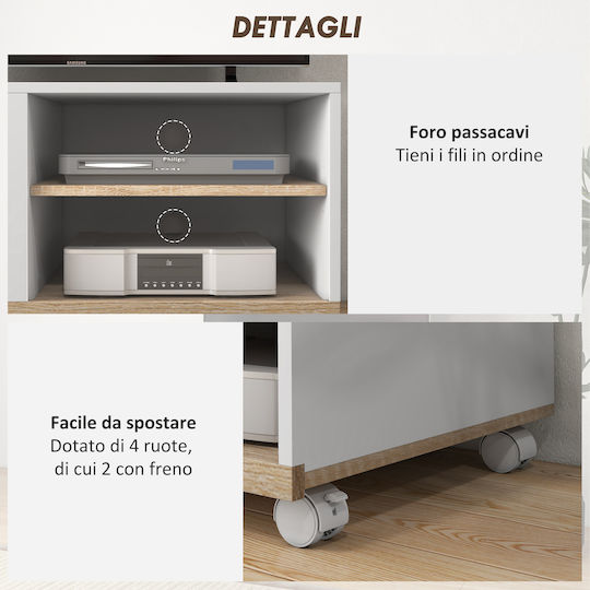 Stand TV Alb cu Roți L80xA45xÎ39.5cm