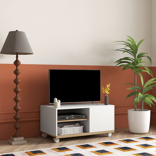 Stand TV Alb cu Roți L80xA45xÎ39.5cm