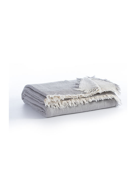 Nef-Nef Homeware Apollo Pique Blanket Queen with Fringes 220x230cm Gray