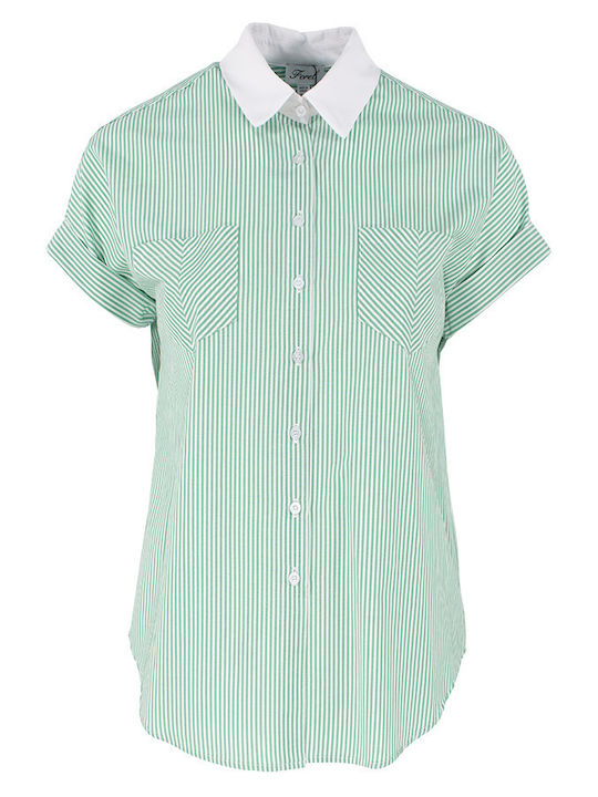 Women's Striped Short Sleeve Shirt Green