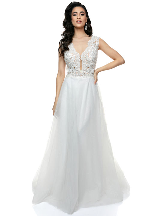 RichgirlBoudoir Maxi Wedding Dress with Tulle & Sheer White