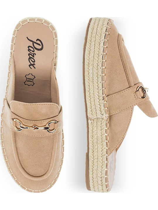 Flach Wildleder Mules in Beige Farbe