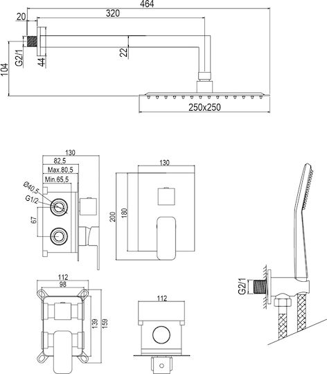AQG Built-in Mixer, Hand Shower & Shower Head Set for Shower Gold