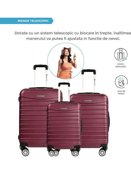Quasar Model Set of 3 Βαλίτσες Ταξιδιού Σκληρές Burgundy με 4 Ρόδες Σετ 3τμχ