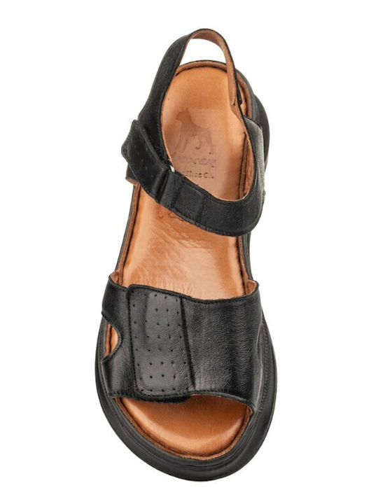 Leder Flache Sandalen für Damen Anatomisch in Schwarz Farbe