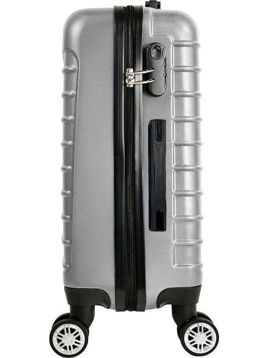 Quasar Model Medium Travel Suitcase Hard Silver with 4 Wheels Height 66cm