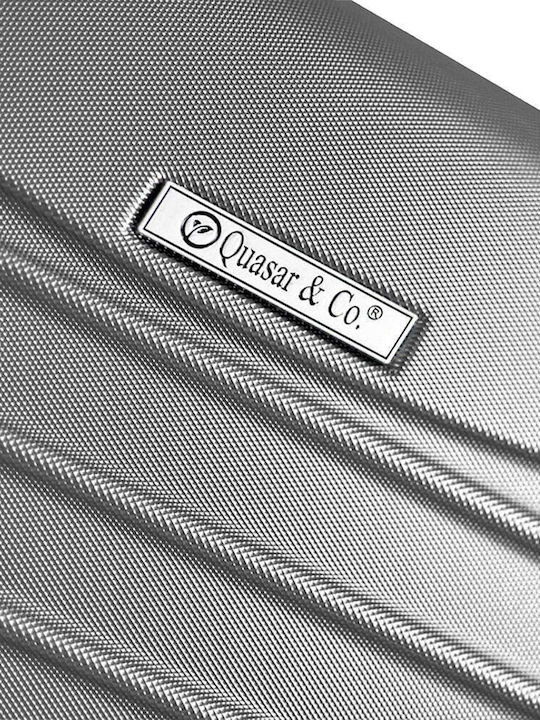 Quasar Model Medium Travel Suitcase Hard Silver with 4 Wheels Height 66cm