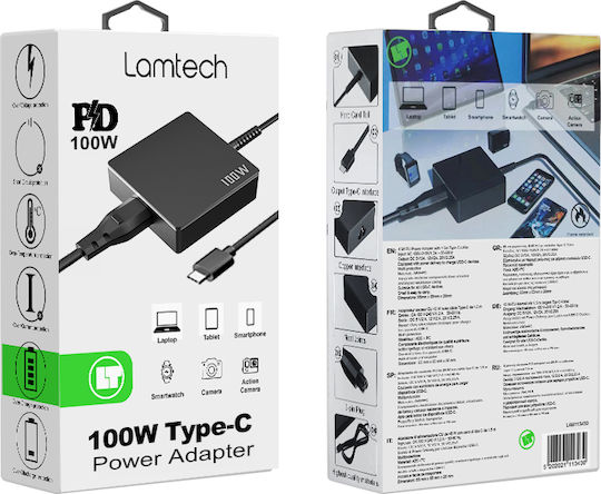 Lamtech USB-C Φορτιστής Laptop 100W με Αντάπτορα Τροφοδοσίας
