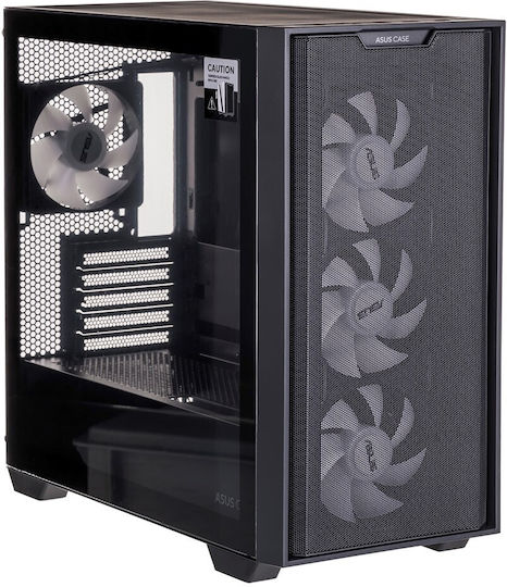 Asus A21 Plus Gaming Midi Tower Κουτί Υπολογιστή με Πλαϊνό Παράθυρο και RGB Φωτισμό Μαύρο