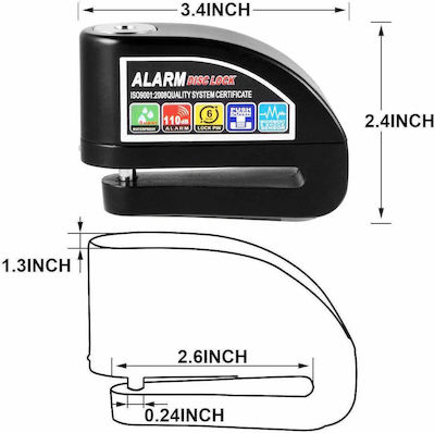 Falante FS Motorcycle Disc Brake Lock with Alarm & 6mm Pin in Black