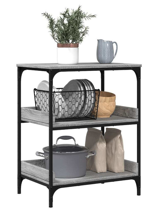 vidaXL Wooden Kitchen Trolley 3 Tiers Gray 60x41x80.5cm