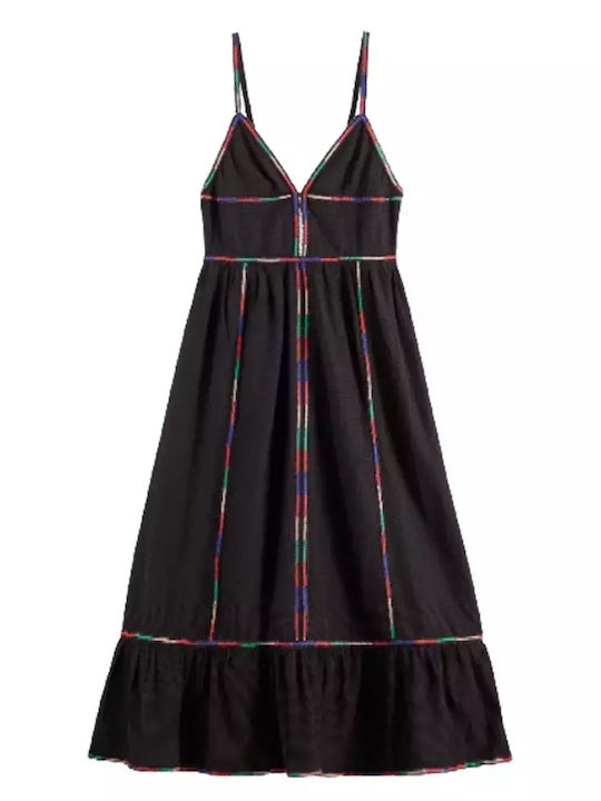 Sommer Midi Damenkleid mit Rüschen Schwarz