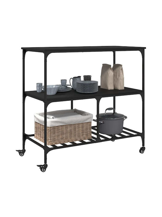 vidaXL vidaXL Holz Küchenwagen Mit 3 Ebenen Schwarz 100x50x95cm