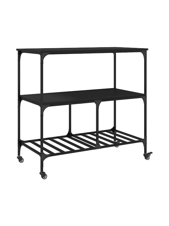 vidaXL vidaXL Holz Küchenwagen Mit 3 Ebenen Schwarz 100x50x95cm