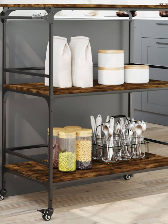 vidaXL Wooden Kitchen Trolley 3 Tiers Brown 100.5x50x105cm