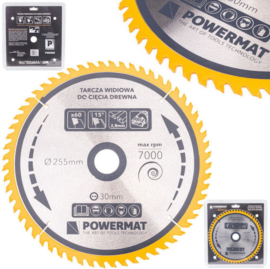 Powermat Cutting Disc Wood Hole Diameter 255mm with 60 Teeth 1pcs