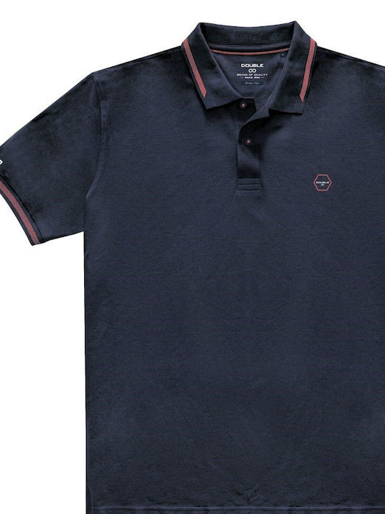 Double Men's Short Sleeve Blouse Polo Blue