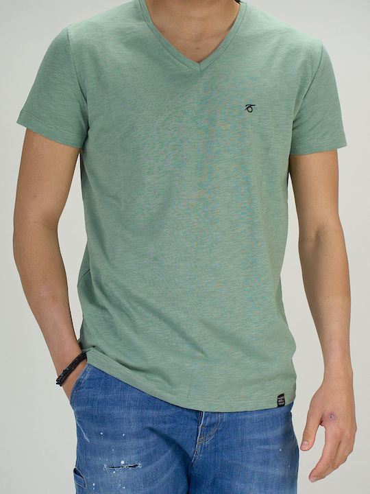 Paco & Co Men's Short Sleeve Blouse with V-Neck Green