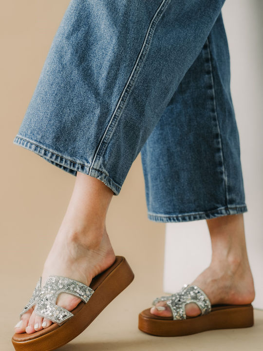 Women's Flat Sandals Flatforms in Silver Color