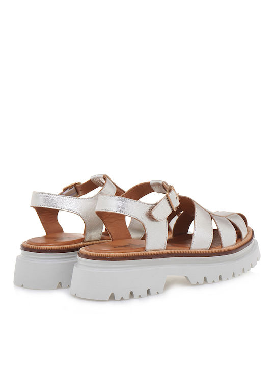 Leather Women's Flat Sandals in Gold Color