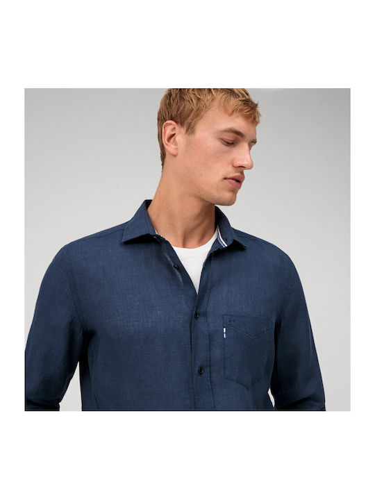 Olymp Men's Shirt Long Sleeve Linen Blue