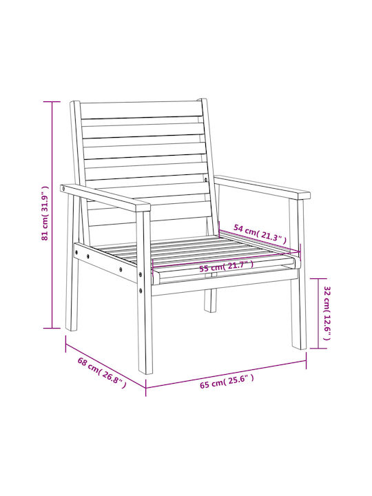 Outdoor Armchair Wooden Acacia 2pcs 55x54x81cm