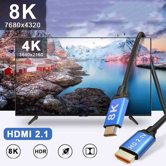 Zenwire HDMI 2.1 Ултра Висока Скорост 48Gbps 4K 120Hz HDR VRR HDMI Кабел HDMI Мъжки - HDMI Мъжки 1м Черен