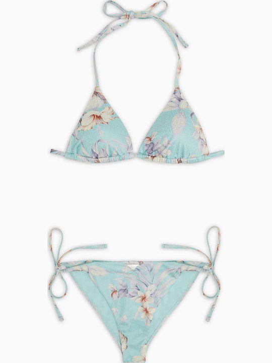 Set Bikini Τριγωνάκι Hibiscus Print Mint