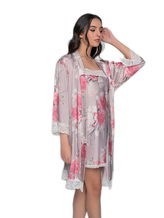 Milena by Paris Summer Satin Women's Nightdress Colorful