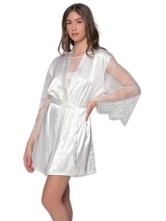 Milena by Paris Women's Summer Satin Pajama Robe Ivory Coast