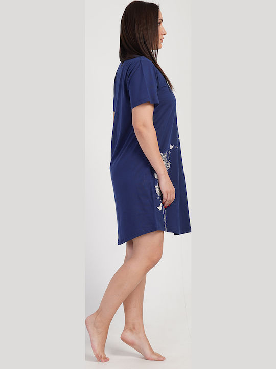 Vienetta Secret Summer Cotton Women's Nightgown Navy Marine