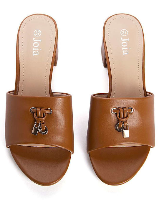 Keep Fred Chunky Heel Leather Mules Brown