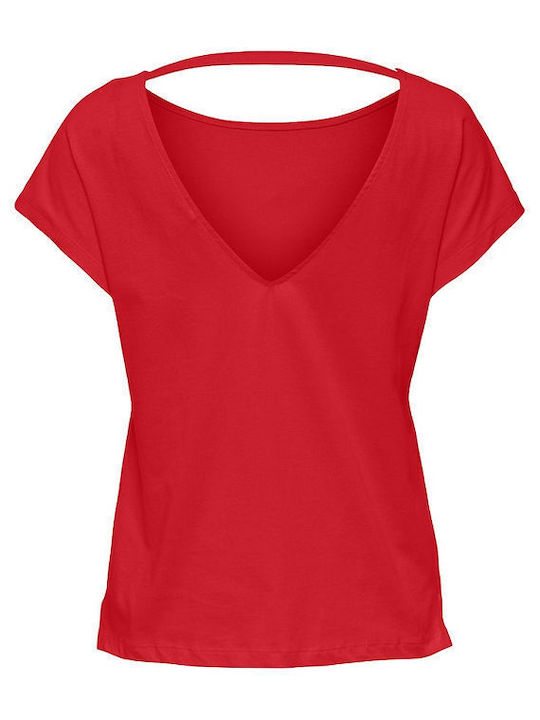 Only Women's Blouse Cotton Short Sleeve Red