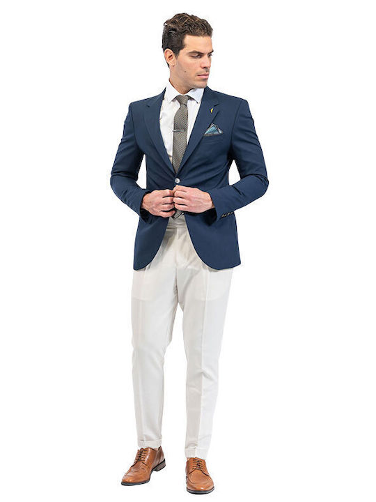 Vittorio Artist Summer Men’s Suit Jacket with Slim Fit Blue