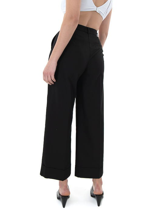 Zoya Women's High-waisted Cotton Trousers in Wide Line Black