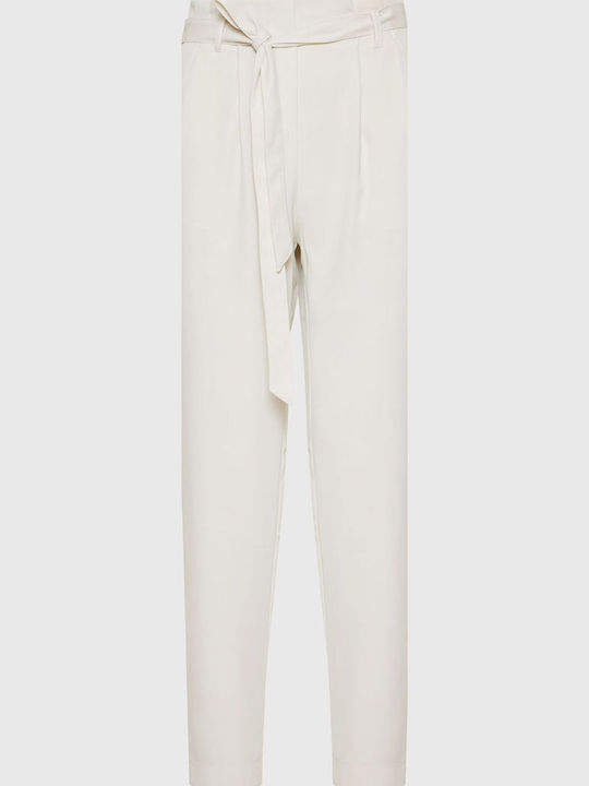 Dama Tesatura Pantaloni cu Elastic cu Croială Normală Alb