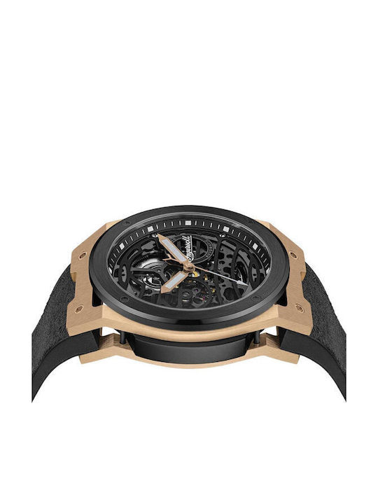 Ingersoll Ανδρικό Ρολόι 47mm Αυτόματο με Μαύρο Δερμάτινο Λουράκι