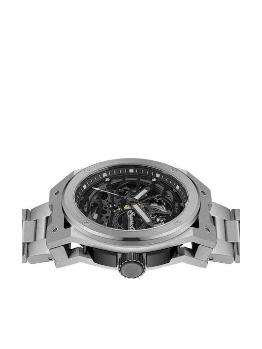 Ingersoll Ανδρικό Ρολόι 47mm Αυτόματο με Ασημί Μεταλλικό Μπρασελέ