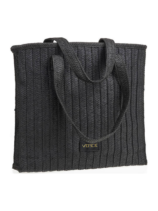 Verde Straw Beach Bag Black