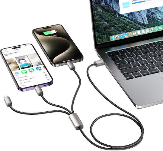 Tech-protect Ultraboost 3in1 Lightning & Type-c & Micro-usb Cable 3.5a 100cm Grey