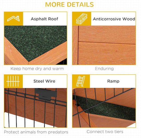 Pawhut 2-Level Wooden Outdoor Hutch Removable Tray 1-2 Rabbits Orange