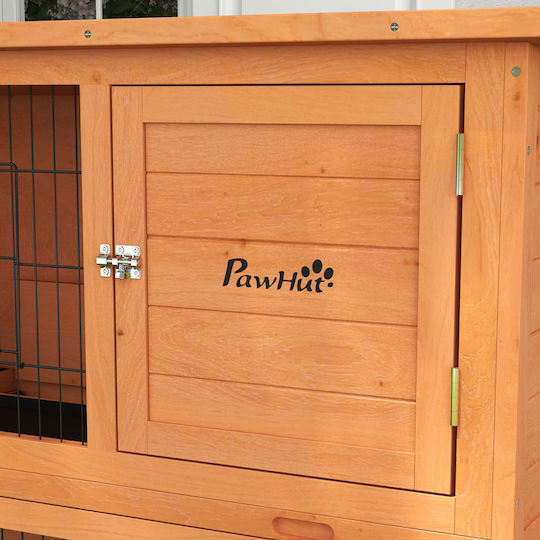 Pawhut 2-Level Wooden Outdoor Hutch Removable Tray 1-2 Rabbits Orange
