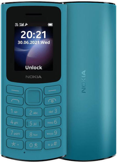 Nokia 105 4G Dual SIM Mobile with Buttons (Greek Menu) Cyan