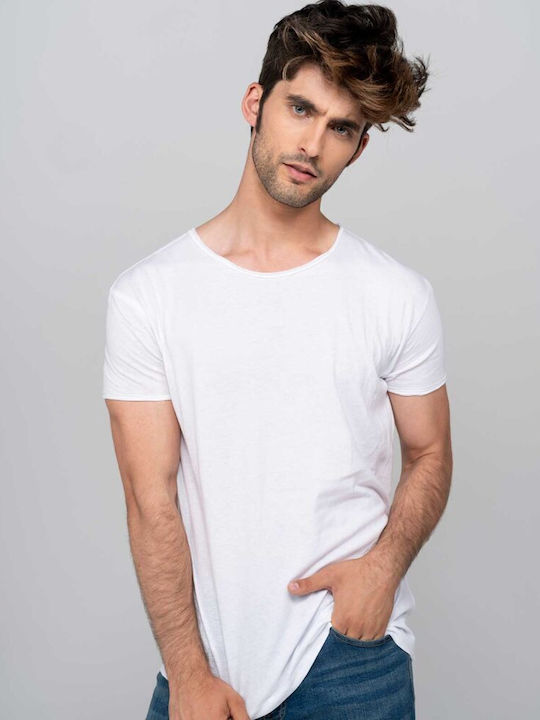 Μπλουζάκι JHK T-Shirt Ανδρικό με Ανοιχτή λαιμόκοψη Μονόχρωμο 100% Βαμβακερό Μαύρο TSSEA