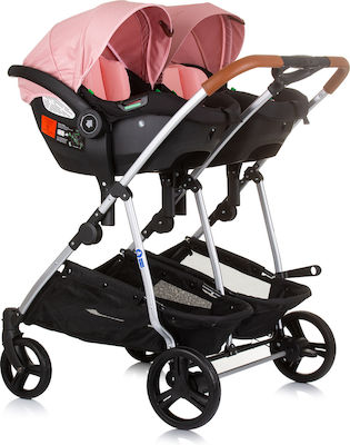 Chipolino Duo Smart Verstellbar Doppelter Kinderwagen Geeignet für Neugeborene Flamingo 12.2kg