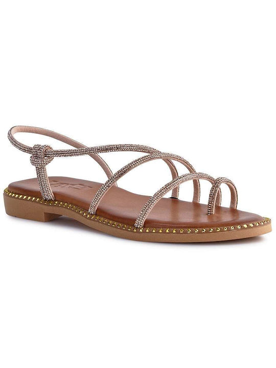 Lady Leather Women's Flat Sandals in Gold Color