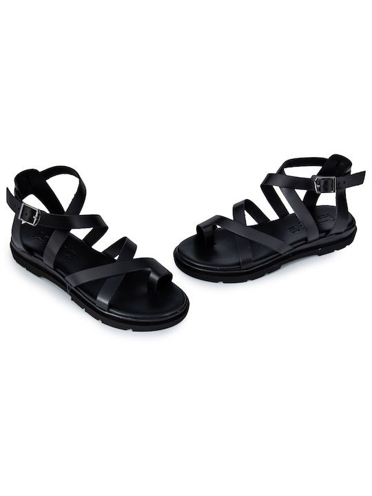 Lady Leather Women's Flat Sandals in Black Color