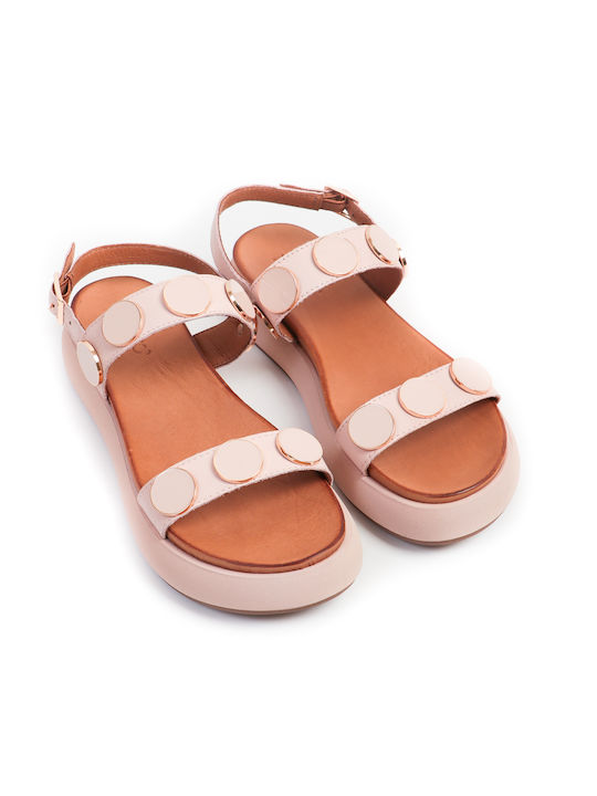 Inuovo Leather Women's Flat Sandals Flatforms in Pink Color